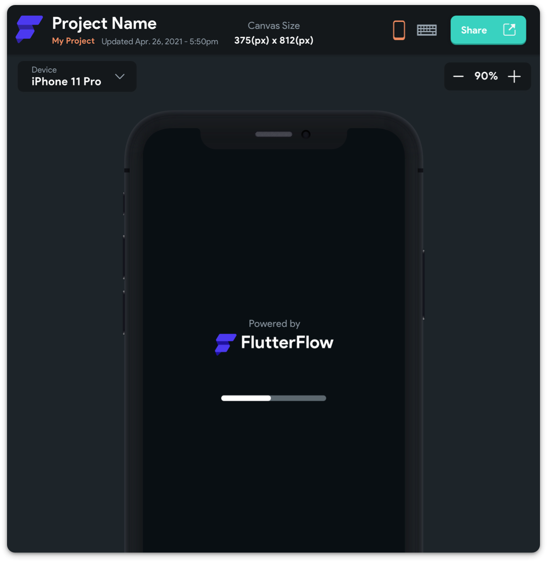 UI Builder view of Flutterflow, a no code builder for Flutter Applications.