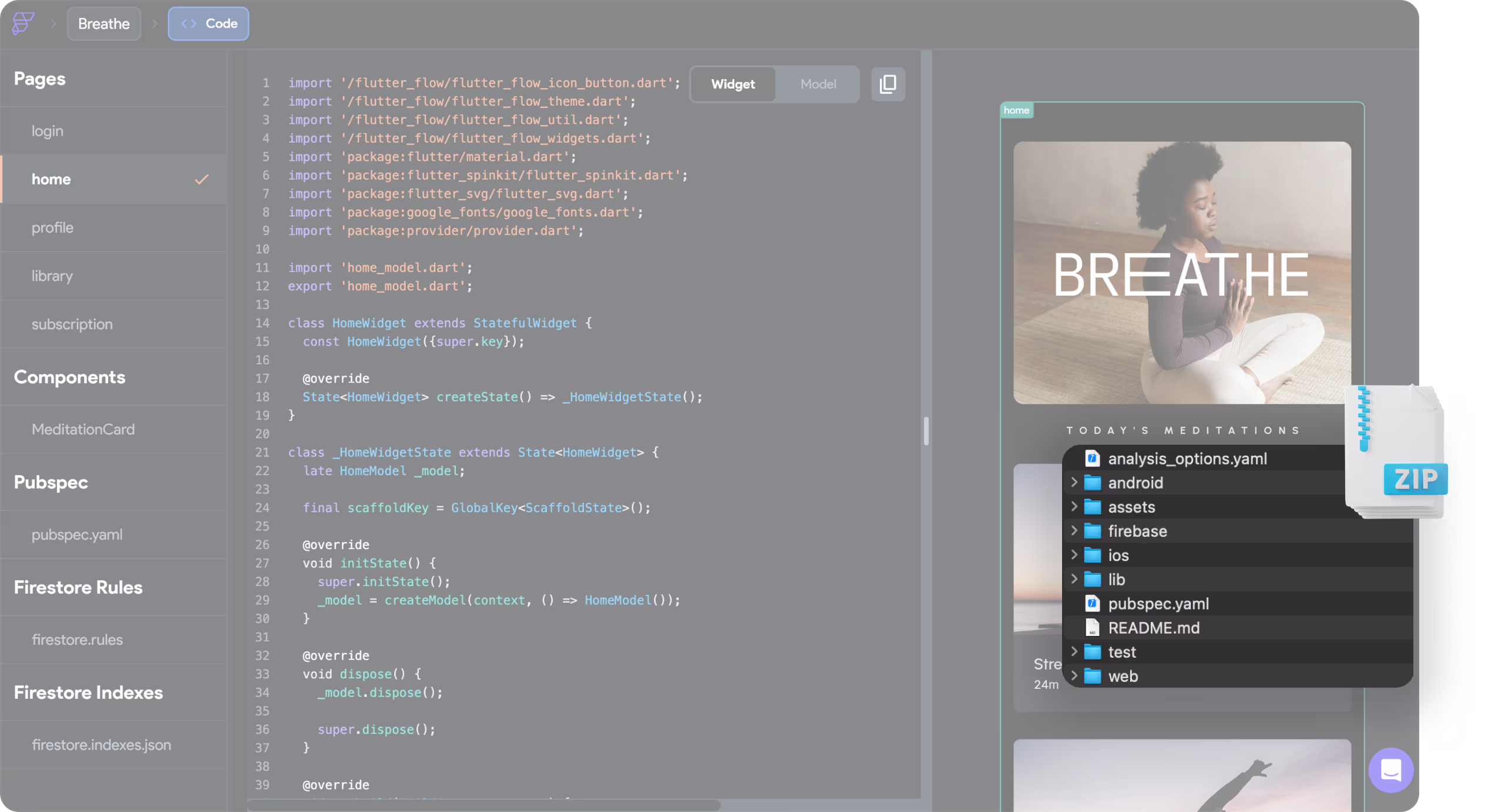 Code export preview